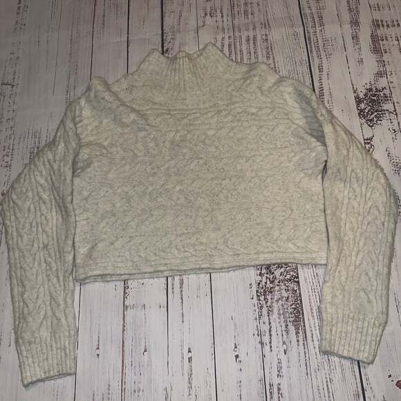 New Look Sweaters - New Look Cream Cable Knit Y2k Grunge Mock Neck Cropped Goth Cottagecore Sweater
